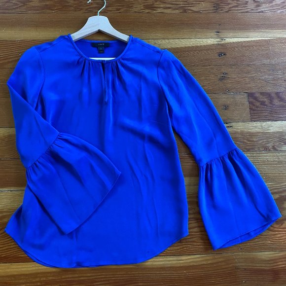 J. Crew Blue Silk Bell Sleeve Blouse - Picture 3 of 5
